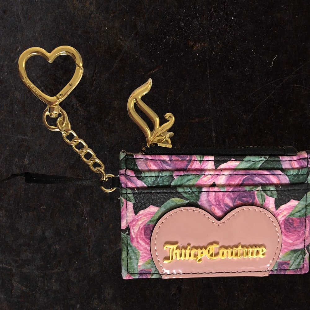 JUICY COUTURE | Moody Garden Black Floral Card Holder Gold Gothic Logo/Keychain